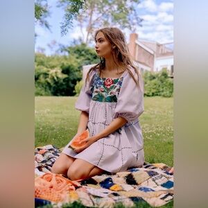 Kimchi Blue Lavender Dress with Floral Embroidery